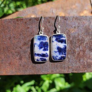 Sterling Silver Rectangle Sodalite Gemstone Earrings – 925 Silver